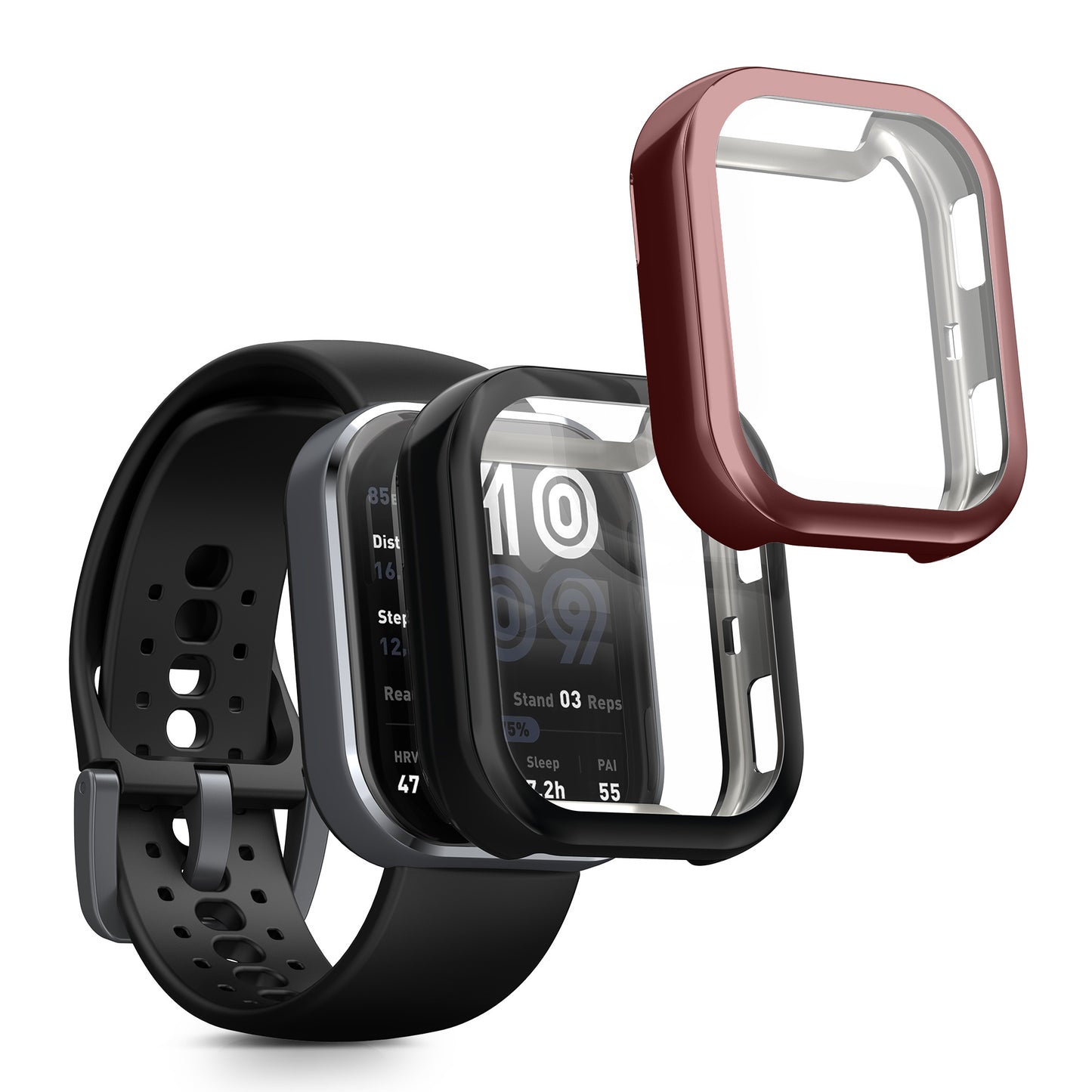 kwmobile 2x Schutzhülle kompatibel mit Amazfit Bip 6 Hülle - Fullbody Cover Set aus Silikon - Schwarz Metallic Pink Schwarz  [dsg05]