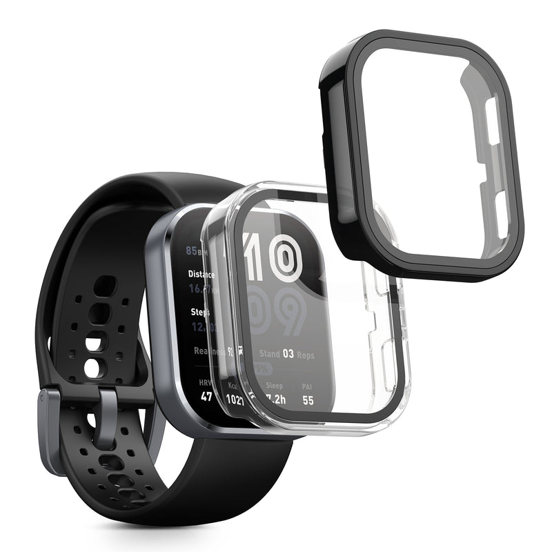 kwmobile 2x Cover kompatibel mit Amazfit Bip 6 Hülle - Fullbody Fitnesstracker Case Set aus Glas - Transparent Schwarz Transparent  [dsg01]
