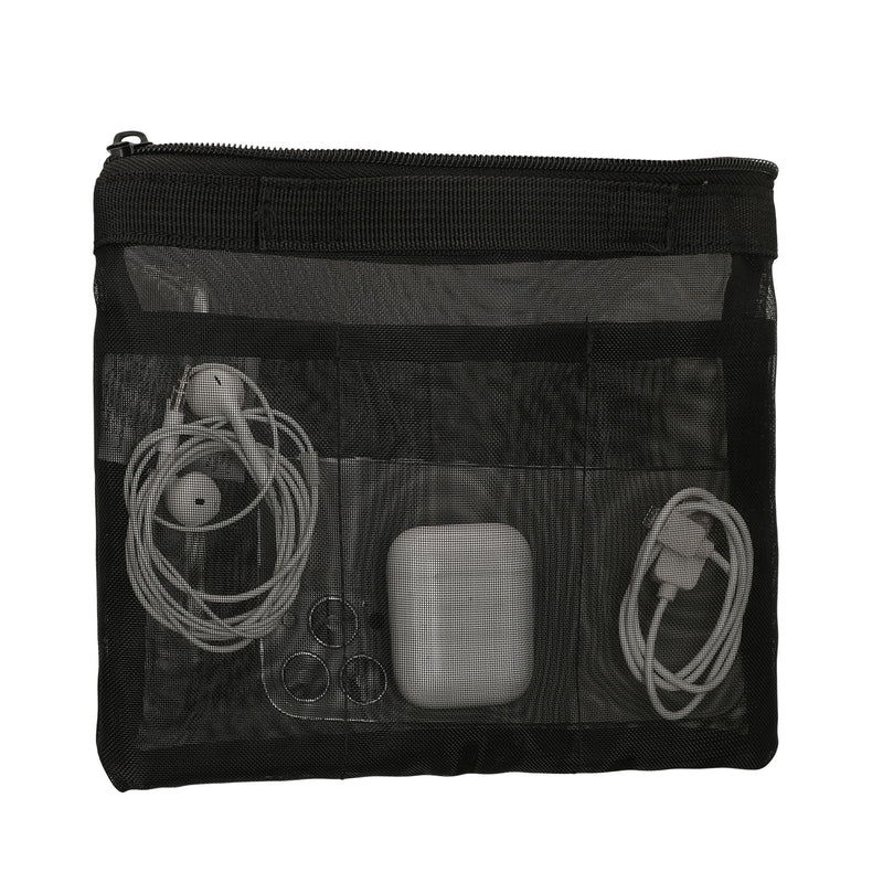 kwmobile Travel Organizer Mesh - Accessory Organizer - Mesh Pouch for Cell Phone Cables Power Bank Hard Drives Charger - Zipper Pouch