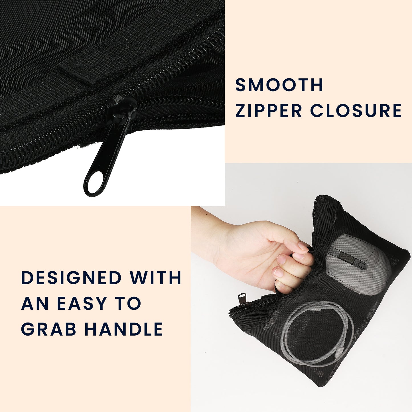 kwmobile Travel Organizer Mesh - Accessory Organizer - Mesh Pouch for Cell Phone Cables Power Bank Hard Drives Charger - Zipper Pouch