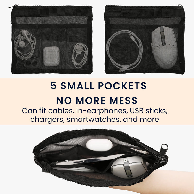kwmobile Travel Organizer Mesh - Accessory Organizer - Mesh Pouch for Cell Phone Cables Power Bank Hard Drives Charger - Zipper Pouch