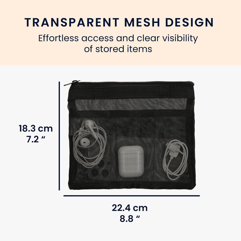 kwmobile Travel Organizer Mesh - Accessory Organizer - Mesh Pouch for Cell Phone Cables Power Bank Hard Drives Charger - Zipper Pouch