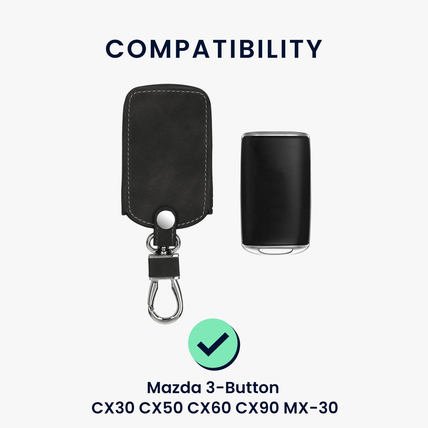 kwmobile Car Key Fob Cover Compatible with Mazda 3-Button CX30 CX50 CX60 CX90 MX-30 - Faux Leather Key Fob Case