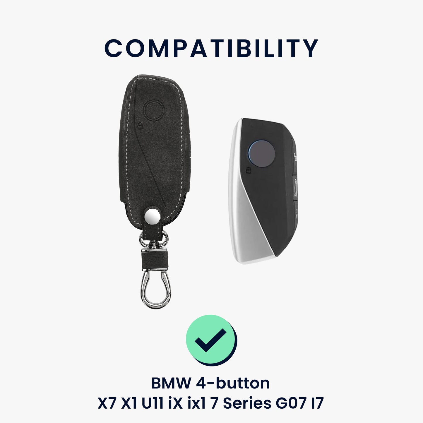 kwmobile Car Key Case compatible with BMW 4-Button X7 X1 U11 iX ix1 7 Series G07 I7 Car Key Faux Leather Protective Cover Key Cover