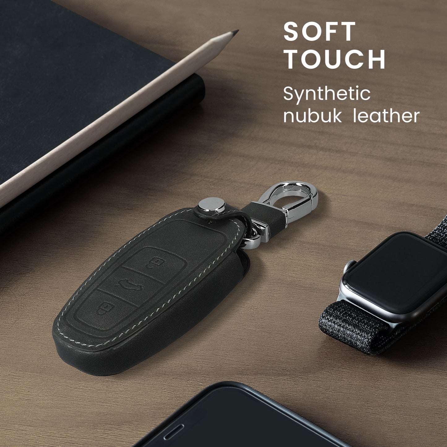 kwmobile Car Key Cover Compatible with Audi A6 A7 A8 Q7 Q8 3-Button Car Key Keyless Artificial Leather Protective Case Key Fob Cover