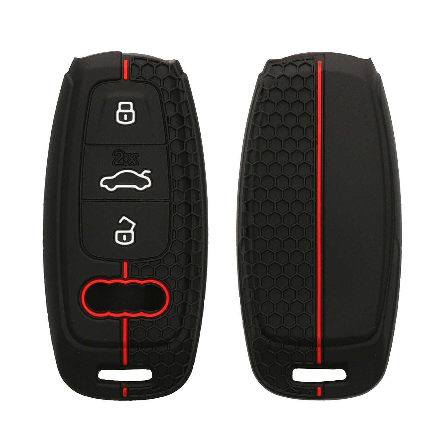 kwmobile Autoschlüssel Schutzhülle kompatibel mit Audi A6 A7 A8 Q7 Q8 3-Tasten Autoschlüssel Keyless Hülle - Schlüsselhülle aus Silikon - in Schwarz Rot Schwarz  