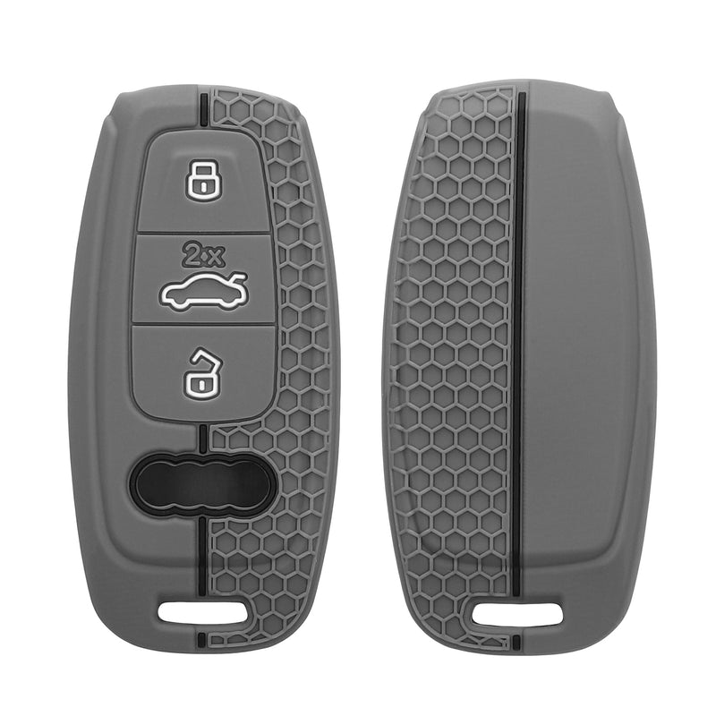 kwmobile Autoschlüssel Schutzhülle kompatibel mit Audi A6 A7 A8 Q7 Q8 3-Tasten Autoschlüssel Keyless Hülle - Schlüsselhülle aus Silikon - in Grau Schwarz Grau  