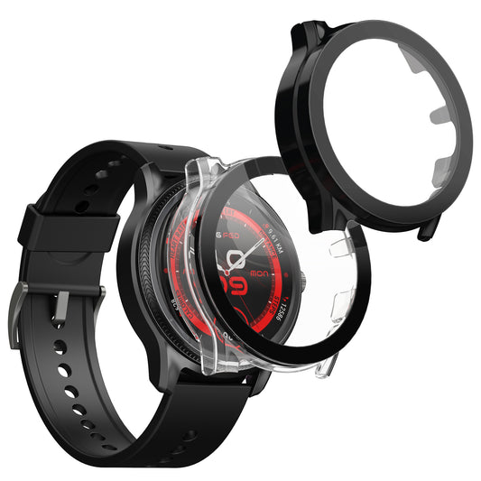 kwmobile 2x Cover kompatibel mit Ticwatch Pro 5 Enduro Hülle - Fullbody Fitnesstracker Case Set aus Glas - Schwarz Transparent Schwarz  [dsg01]