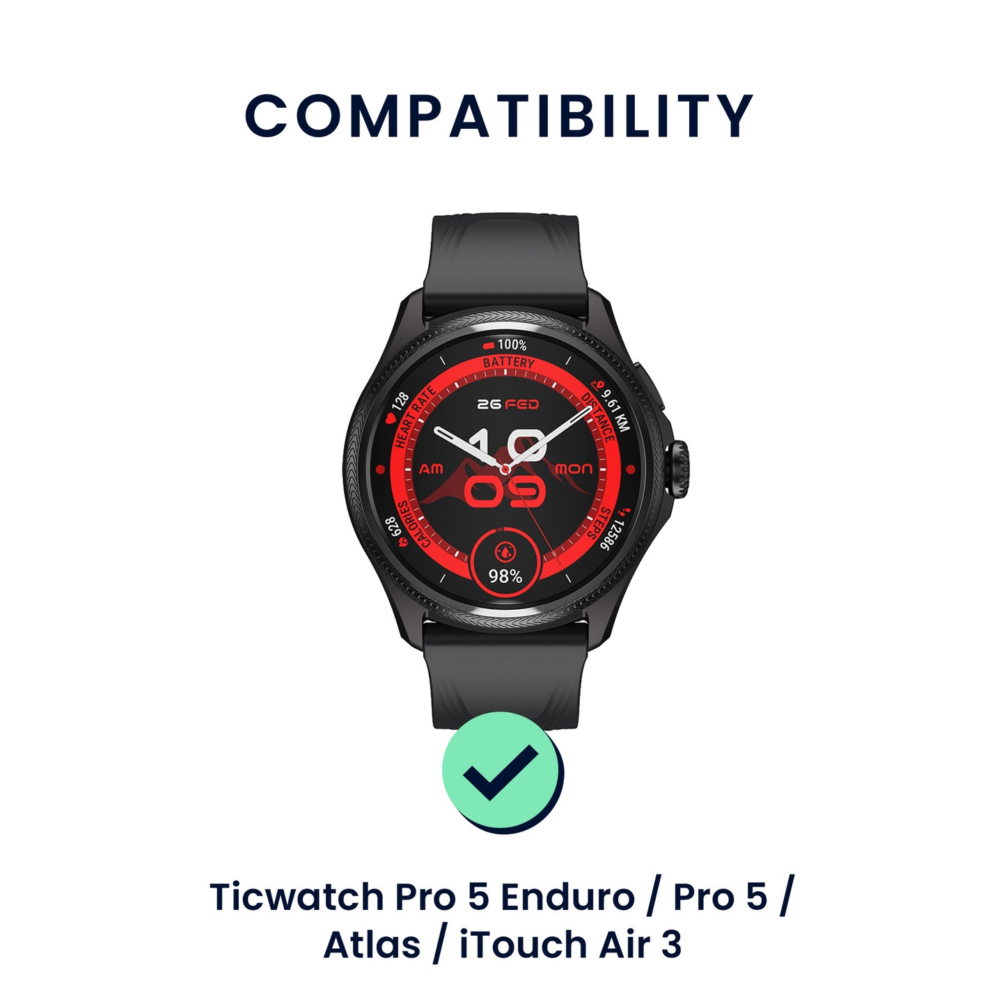 kwmobile Watch Strap for Ticwatch Pro 5 Enduro / Pro 5 / Atlas / iTouch Air 3 Strap Fitness Tracker Band Set Replacement Strap Smartwatch