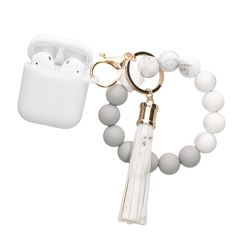 kwmobile Hülle für Apple Airpods 1 & 2 Case mit Schlaufe - Silikon Schutzhülle mit Schlüsselanhänger - Kopfhörer Cover in Weiß Grau Weiß  [dsg01]