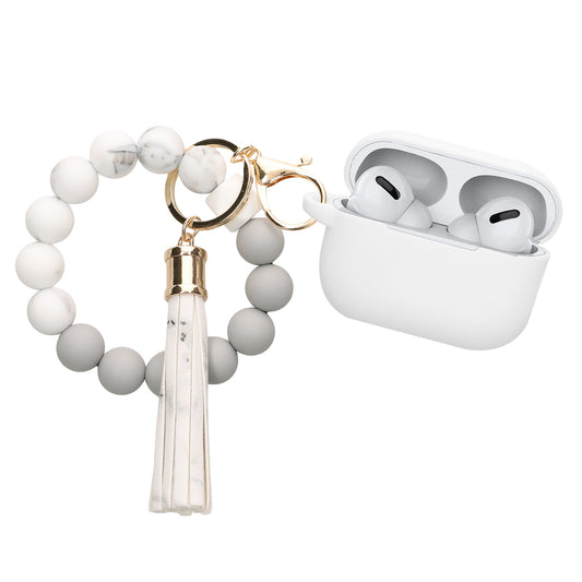 kwmobile Hülle für Apple Airpods Pro 2 Case mit Schlaufe - Silikon Schutzhülle mit Schlüsselanhänger - Kopfhörer Cover in Weiß Grau Weiß  [dsg01]