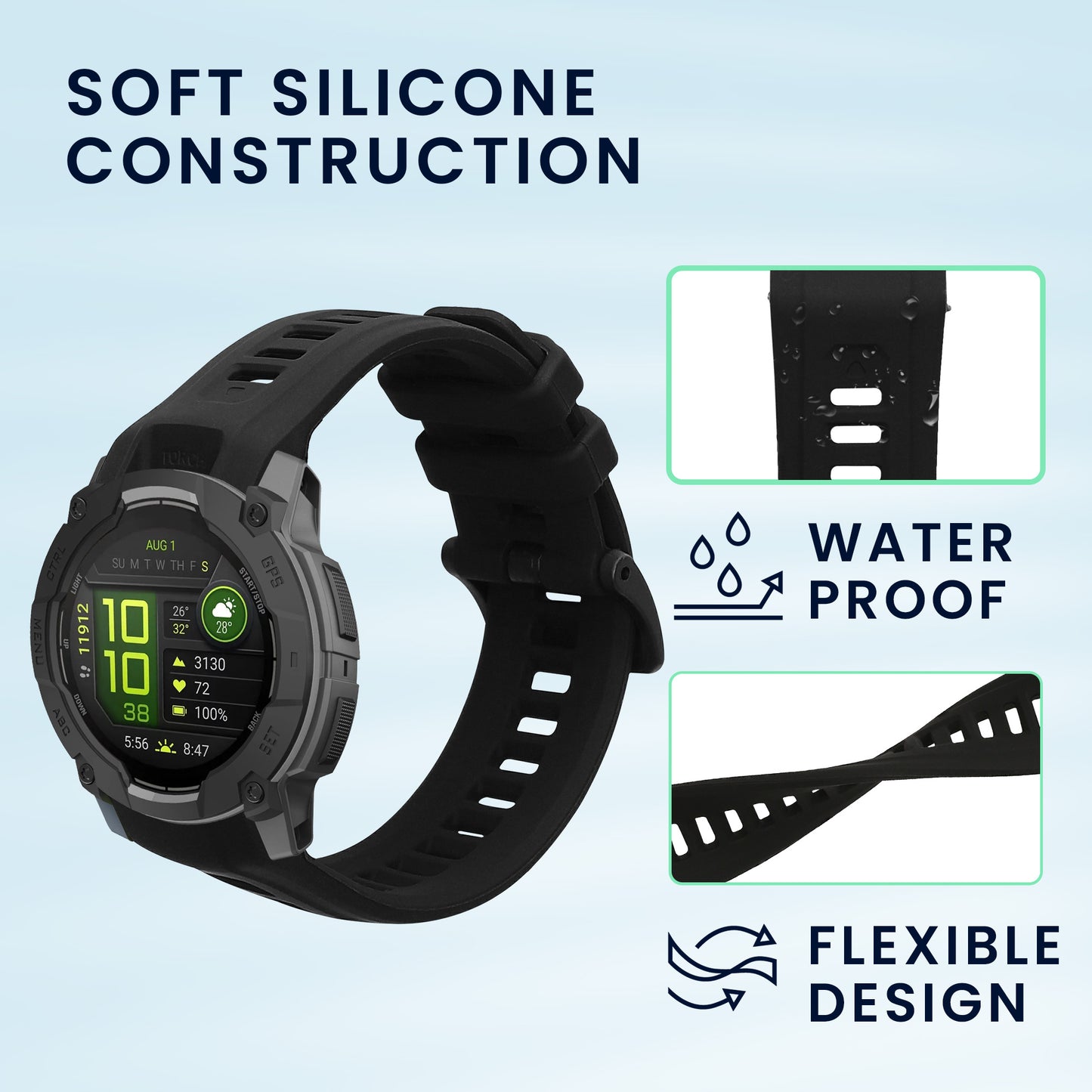 kwmobile Silicone Watch Strap for Garmin Instinct 3 45mm Band - Replacement Strap for Fitness Tracker - Smartwatch Replacement Band