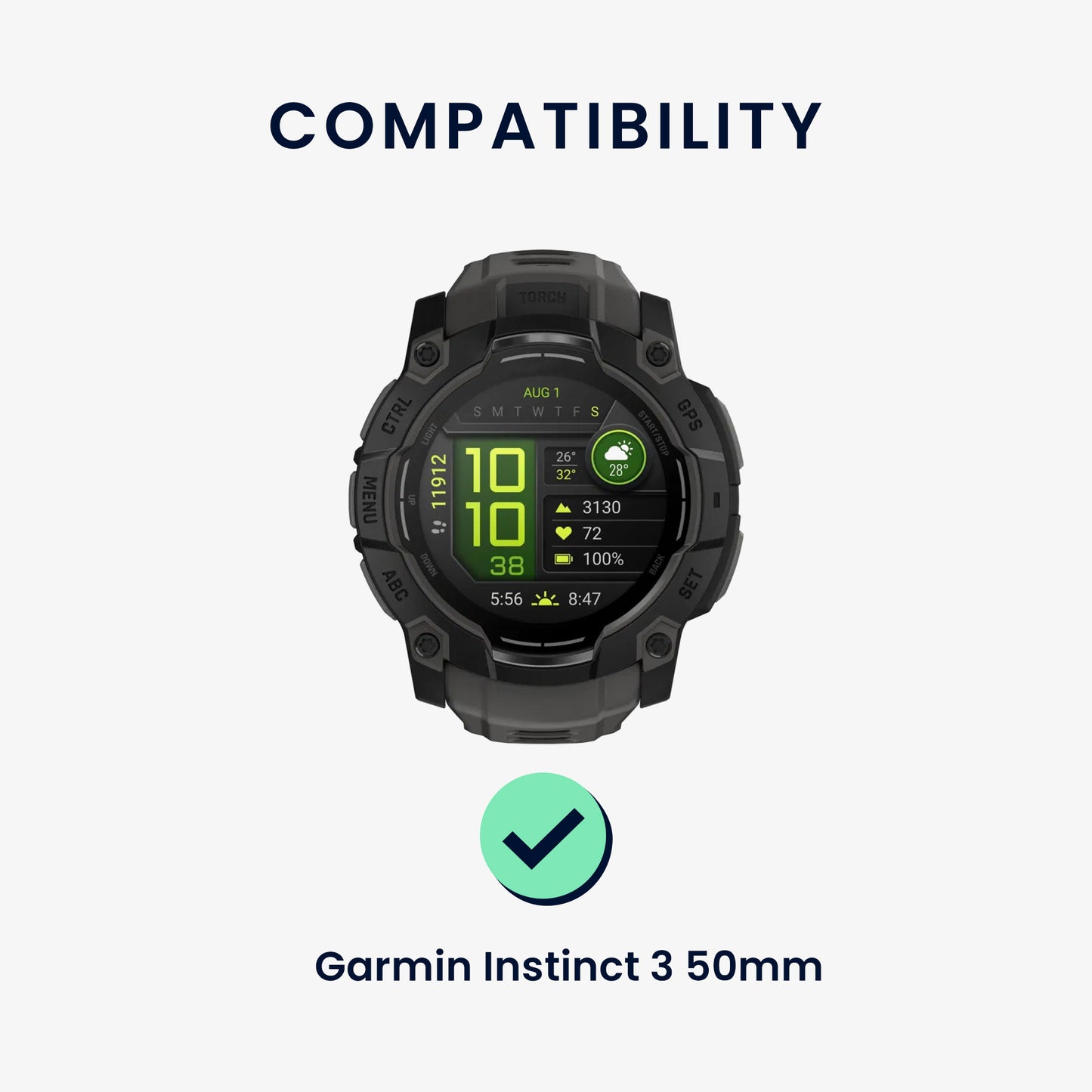 kwmobile Silicone Watch Strap for Garmin Instinct 3 50mm Band Replacement Strap for Fitness Tracker Replacement Band Smartwatch