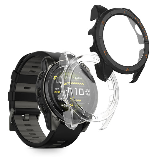 kwmobile 2x Cover kompatibel mit Garmin Tactix 8 51mm AMOLED Hülle - Fullbody Fitnesstracker Case Set aus Glas - Transparent Schwarz Transparent  [dsg01]