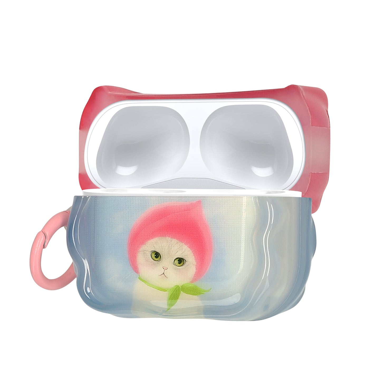 kwmobile In-Ear Kopfhörer Case für Apple Airpods Pro 2 / Pro 1 Hülle mit Karabiner - Headphones Case - Earphones Cover Etui - Katze mit Pfirsichhut Blau  [dsg04]