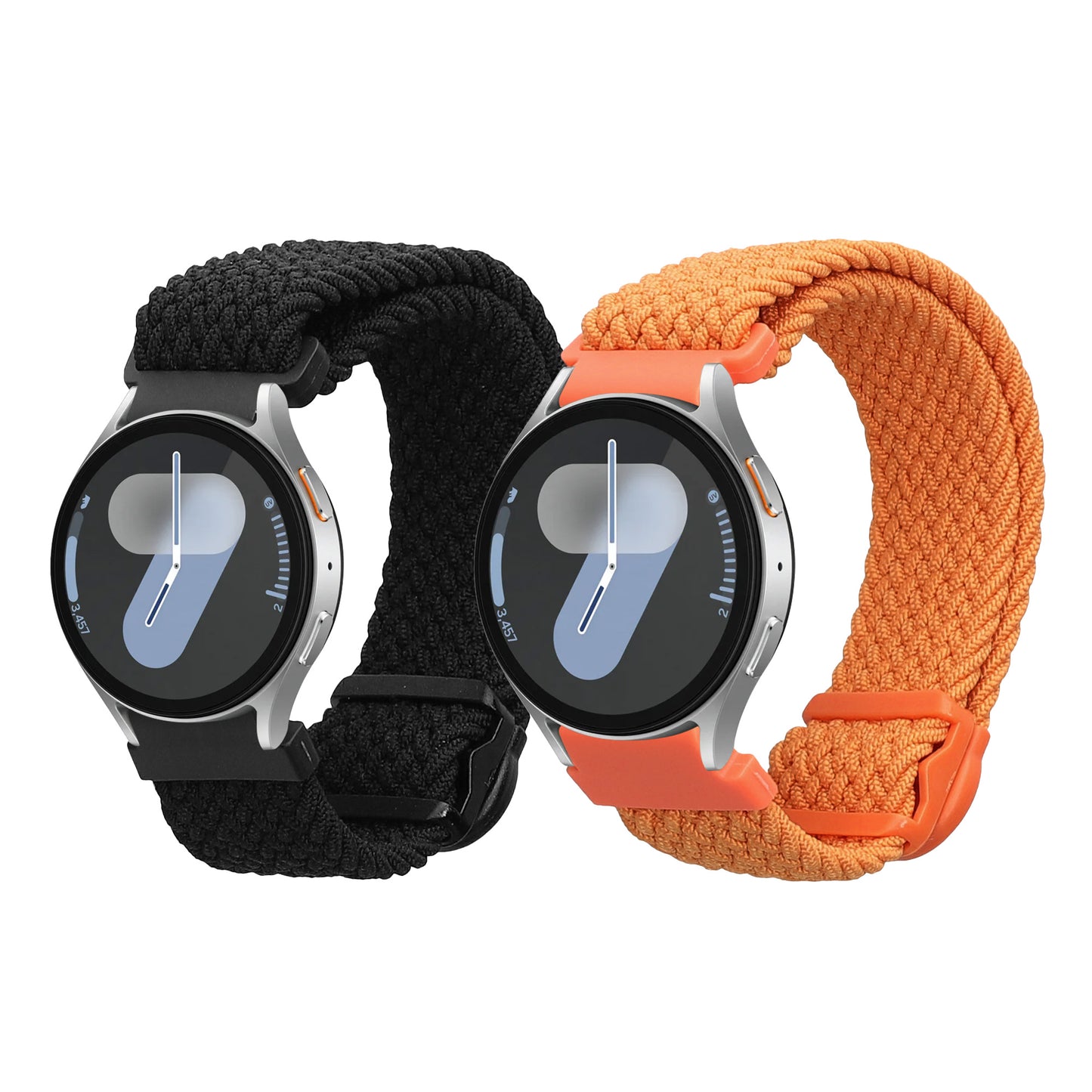 kwmobile 2x Uhrenarmband für Samsung Galaxy Watch 4 / 5 / 6 Galaxy Watch 7 / FE Armband - Fitnesstracker Band Set aus Nylon - Ersatzarmband Smartwatch - Schwarz Orange Schwarz  [dsg01]