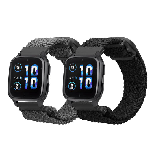 kwmobile 2x Uhrenarmband für Garmin Venu Sq 2 Music / Sq 2 / Vivoactive 6 / Vivoactive 5 Armband - Fitnesstracker Band Set aus Nylon - Ersatzarmband Smartwatch - Schwarz Grau Schwarz  [dsg01]