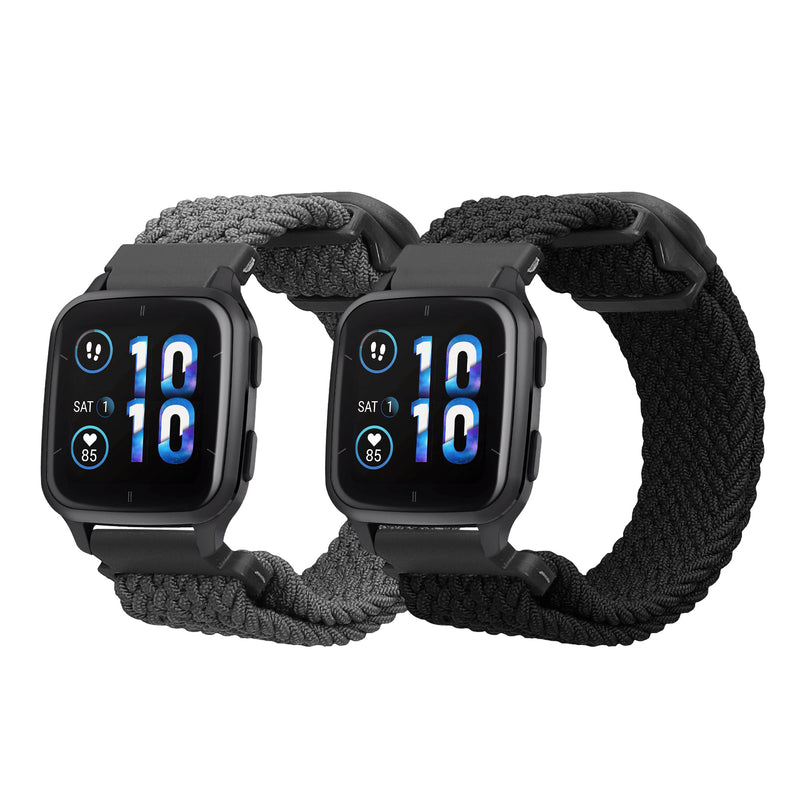 kwmobile 2x Uhrenarmband für Garmin Venu Sq 2 Music / Sq 2 / Vivoactive 6 / Vivoactive 5 Armband - Fitnesstracker Band Set aus Nylon - Ersatzarmband Smartwatch - Schwarz Grau Schwarz  [dsg01]