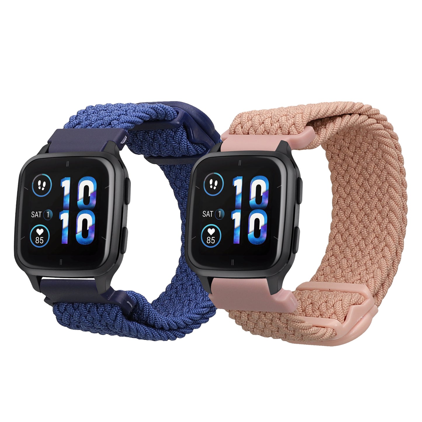 kwmobile 2x Uhrenarmband für Garmin Venu Sq 2 Music / Sq 2 / Vivoactive 6 / Vivoactive 5 Armband - Fitnesstracker Band Set aus Nylon - Ersatzarmband Smartwatch - Dunkelblau Altrosa Dunkelblau  [dsg02]