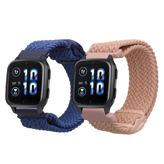kwmobile 2x Uhrenarmband für Garmin Venu Sq 2 Music / Sq 2 / Vivoactive 6 / Vivoactive 5 Armband - Fitnesstracker Band Set aus Nylon - Ersatzarmband Smartwatch - Dunkelblau Altrosa Dunkelblau  [dsg02]