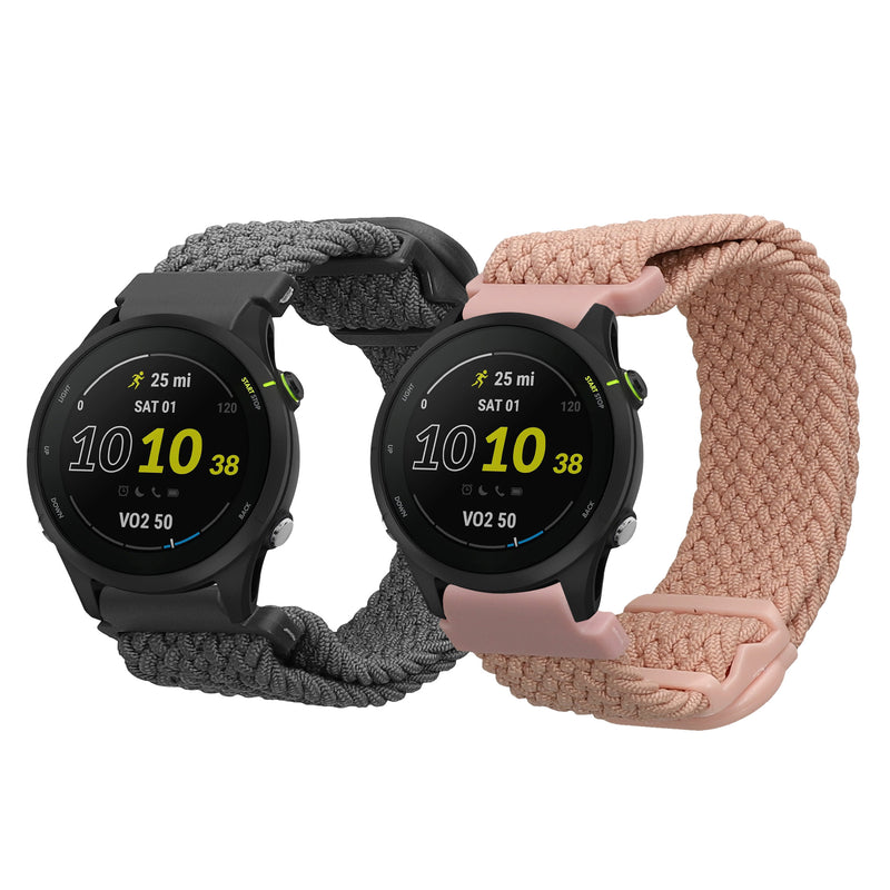 kwmobile 2x Uhrenarmband für Garmin Forerunner 255 / 255 Music / Forerunner 970 / Venu 3 Armband - Fitnesstracker Band Set aus Nylon - Ersatzarmband Smartwatch - Grau Altrosa Grau  [dsg02]