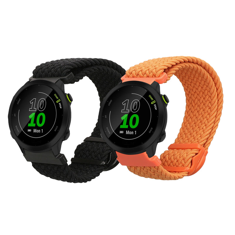 kwmobile 2x Uhrenarmband für Garmin Forerunner 55 / Forerunner 165 / 245 / 645 / 570 42mm Armband - Fitnesstracker Band Set aus Nylon - Ersatzarmband Smartwatch - Schwarz Orange Schwarz  [dsg01]