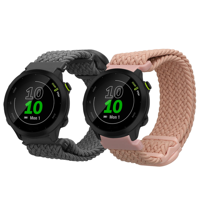 kwmobile 2x Uhrenarmband für Garmin Forerunner 55 / Forerunner 165 / 245 / 645 / 570 42mm Armband - Fitnesstracker Band Set aus Nylon - Ersatzarmband Smartwatch - Grau Altrosa Grau  [dsg02]