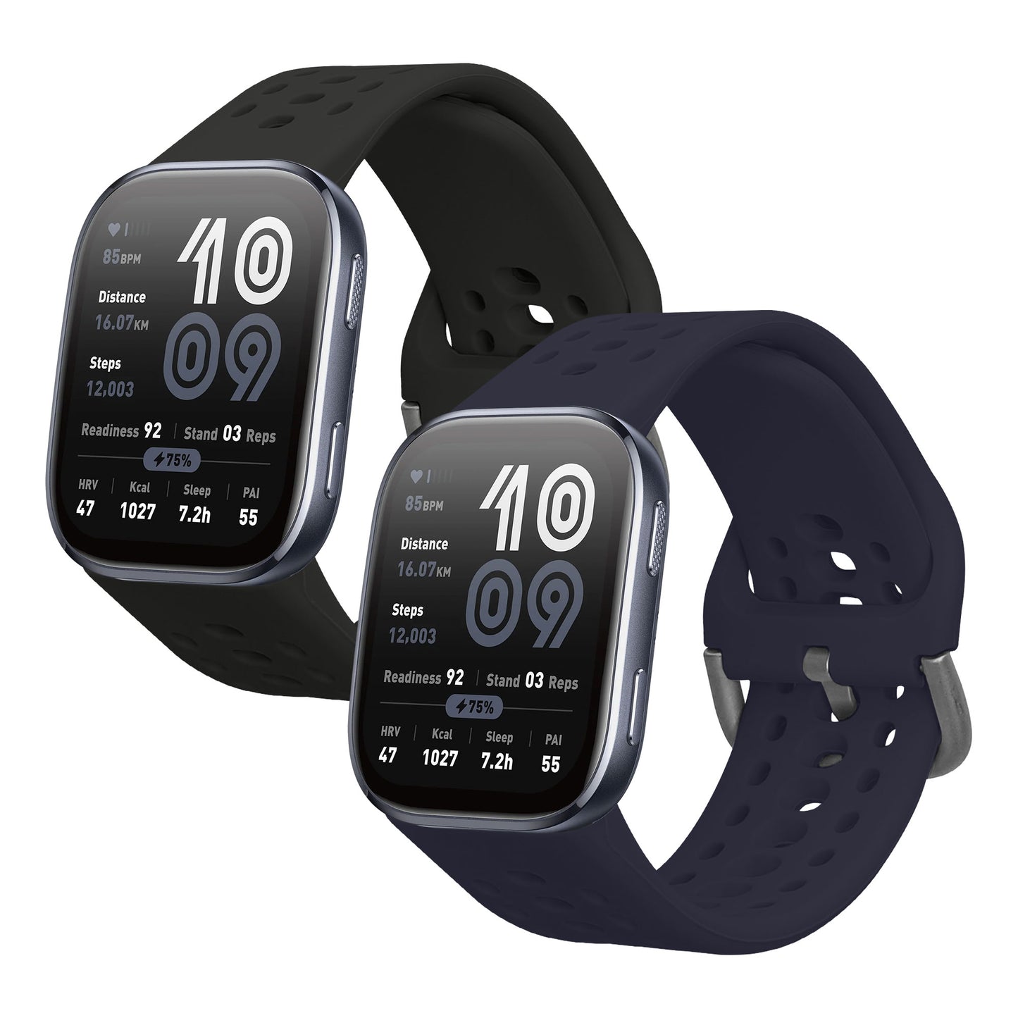 kwmobile 2x Uhrenarmband für Amazfit Bip 6 Armband - Fitnesstracker Band Set aus TPU Silikon - Ersatzarmband Smartwatch - Schwarz Dunkelblau Schwarz  [dsg01]