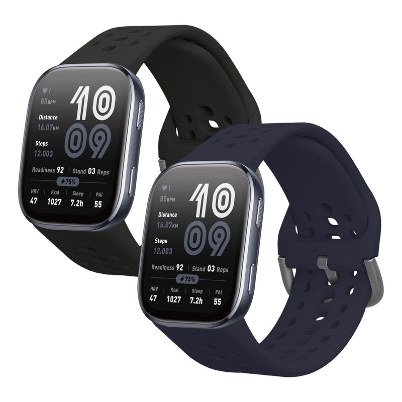 kwmobile 2x Uhrenarmband für Amazfit Bip 6 Armband - Fitnesstracker Band Set aus TPU Silikon - Ersatzarmband Smartwatch - Schwarz Dunkelblau Schwarz  [dsg01]