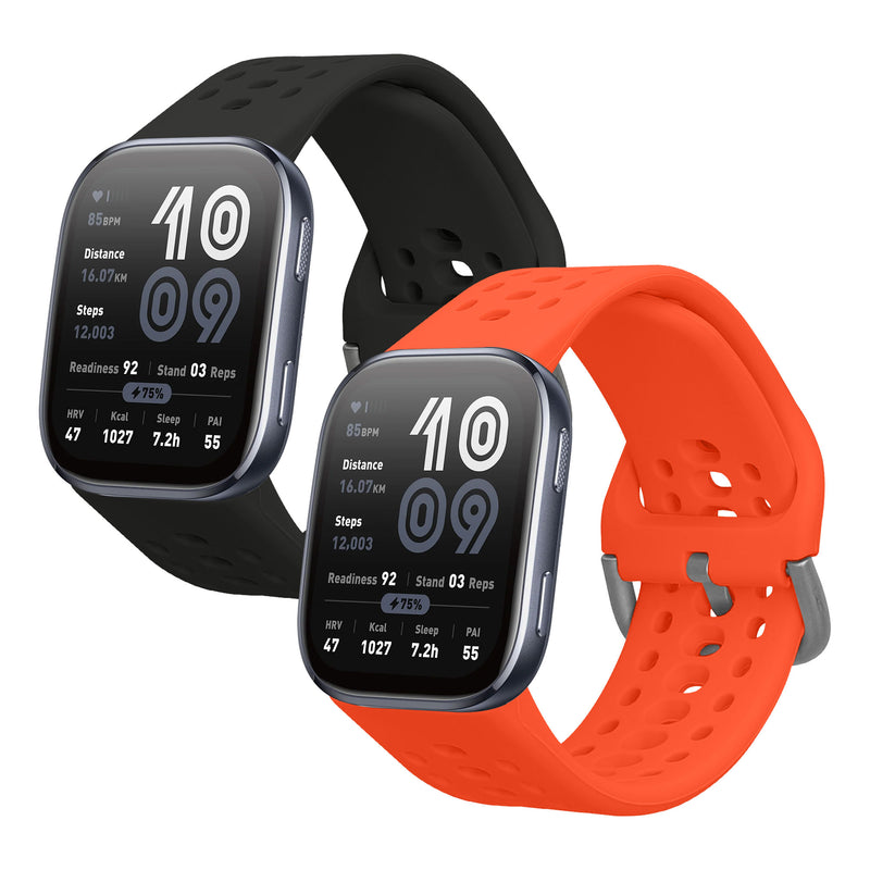 kwmobile 2x Uhrenarmband für Amazfit Bip 6 Armband - Fitnesstracker Band Set aus TPU Silikon - Ersatzarmband Smartwatch - Schwarz Orange Schwarz  [dsg02]