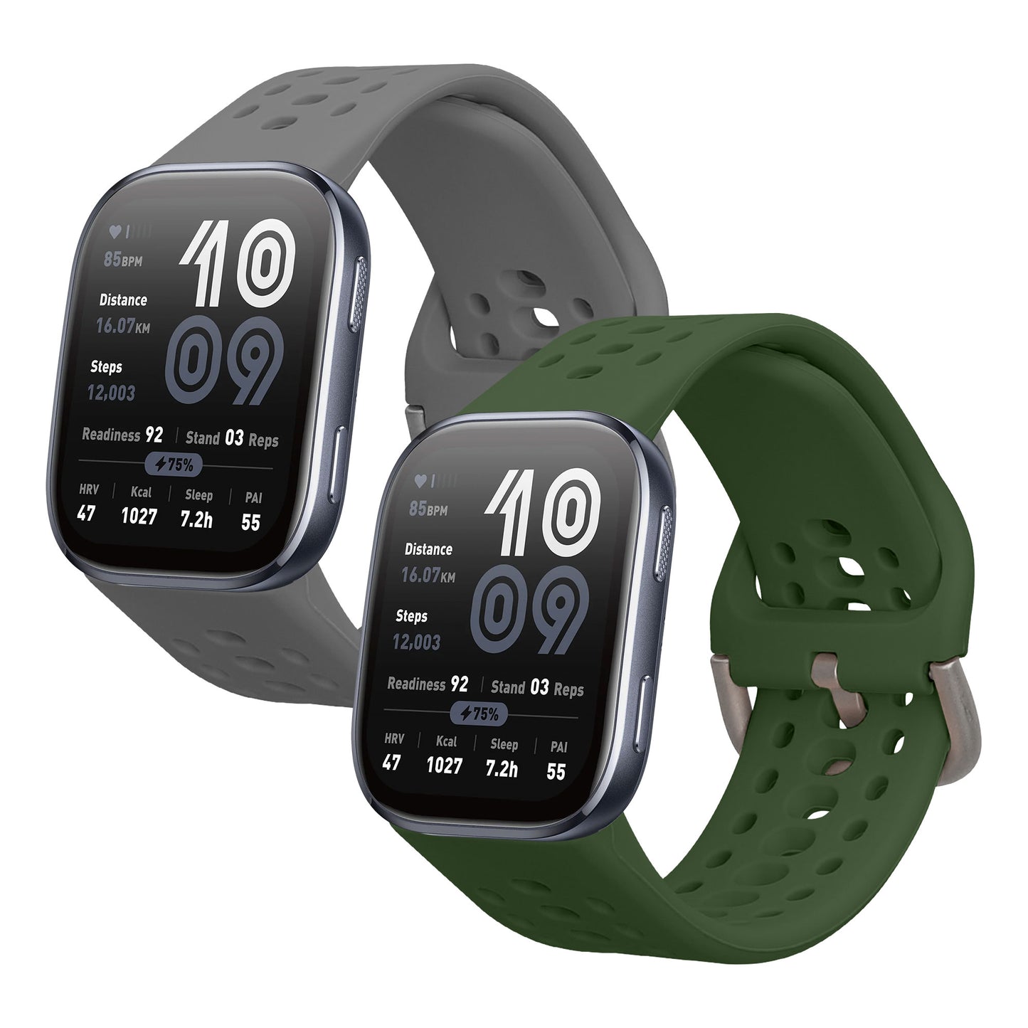 kwmobile 2x Uhrenarmband für Amazfit Bip 6 Armband - Fitnesstracker Band Set aus TPU Silikon - Ersatzarmband Smartwatch - Dunkelgrün Dunkelgrau Dunkelgrün  [dsg03]