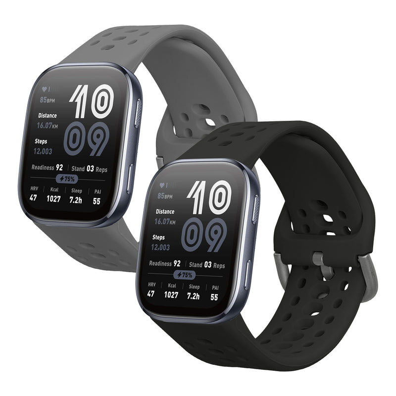 kwmobile Silikon Uhrenarmband für 22mm Amazfit Bip 6 / Bip 5 Unity / Bip 5 / GTS 3 / Balance 2 / Helio Strap Armband - Ersatzarmband für Fitnesstracker - Wechselarmband Smartwatch - Schwarz Dunkelgrau Schwarz  [dsg05]