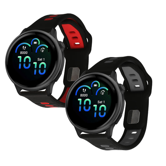kwmobile 2x Uhrenarmband für Garmin vivoactive 6 / vivomove Trend / Forerunner 55 Armband - Fitnesstracker Band Set aus TPU Silikon - Ersatzarmband Smartwatch - Schwarz Rot Schwarz Grau Schwarz  [dsg01]