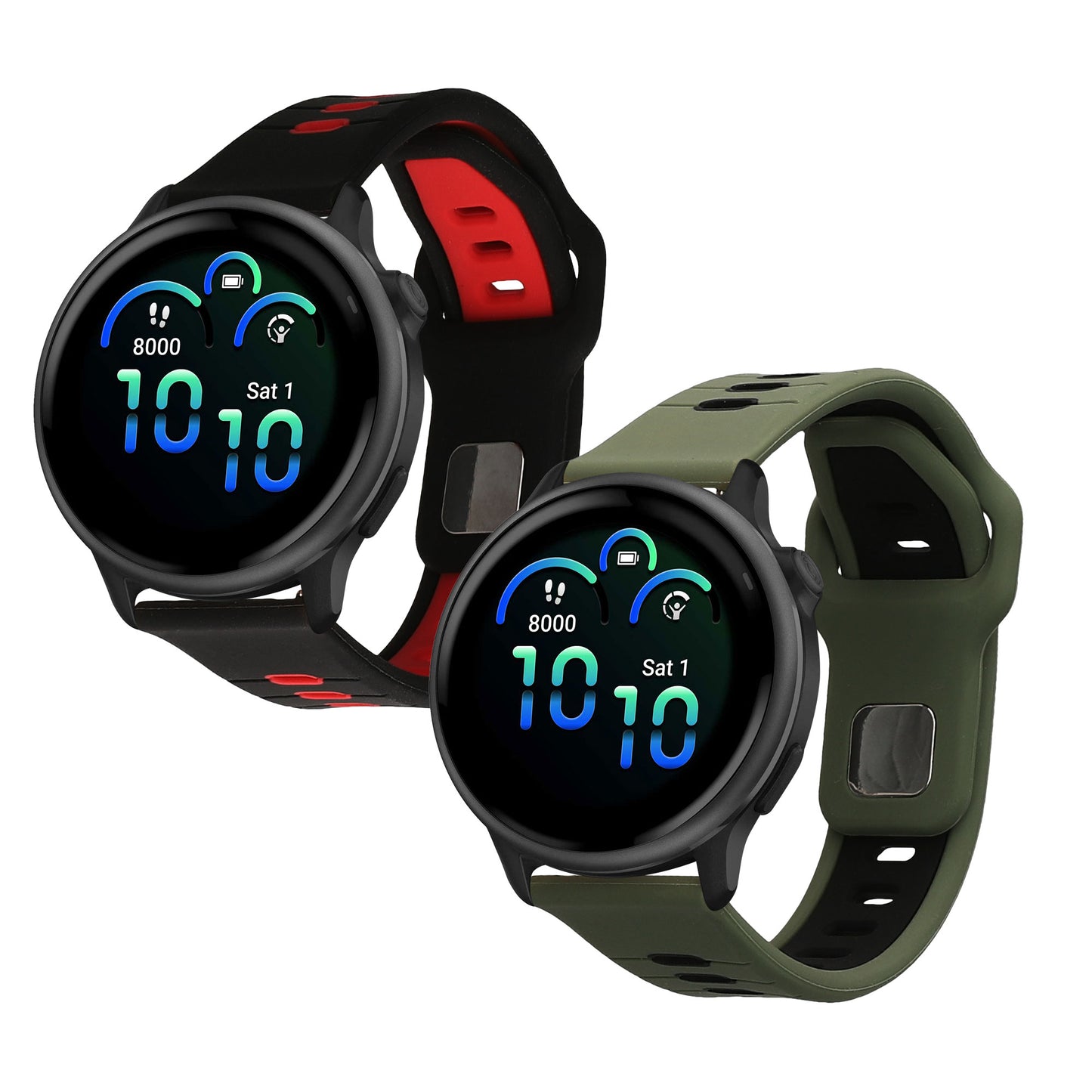 kwmobile 2x Uhrenarmband für Garmin vivoactive 6 / vivomove Trend / Forerunner 55 Armband - Fitnesstracker Band Set aus TPU Silikon - Ersatzarmband Smartwatch - Schwarz Rot Dunkelgrün Schwarz Schwarz  [dsg03]