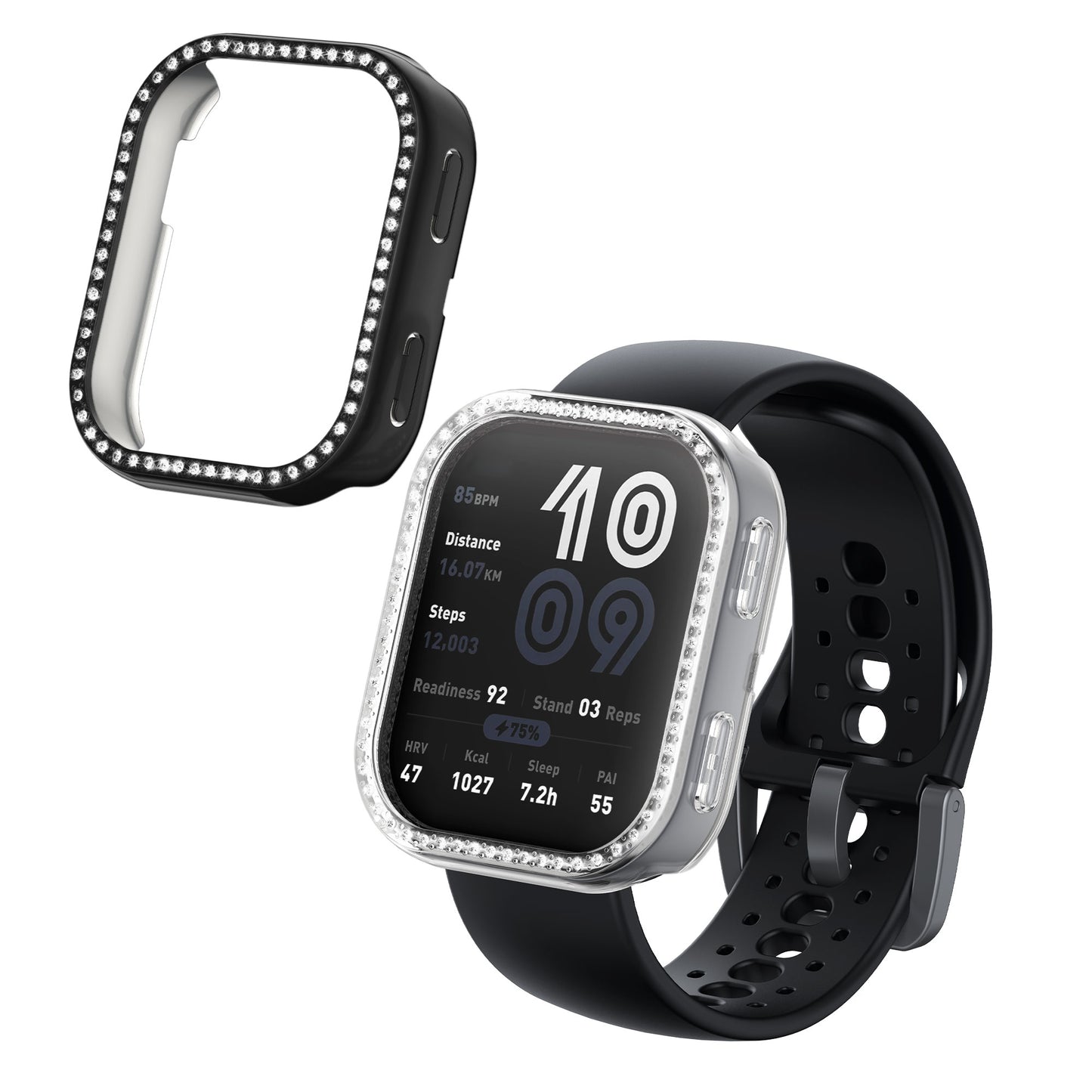 kwmobile 2x Kunststoff Hülle kompatibel mit Amazfit Bip 6 Schutzhülle Schutzrahmen - Glitzer Schutz Zubehör in Transparent Schwarz Transparent  [dsg01]