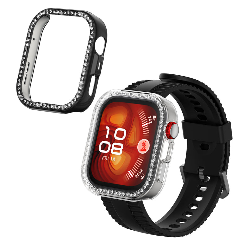 kwmobile 2x Kunststoff Hülle kompatibel mit Huawei Watch Fit 4 Pro Schutzhülle Schutzrahmen - Glitzer Schutz Zubehör in Transparent Schwarz Transparent  [dsg01]