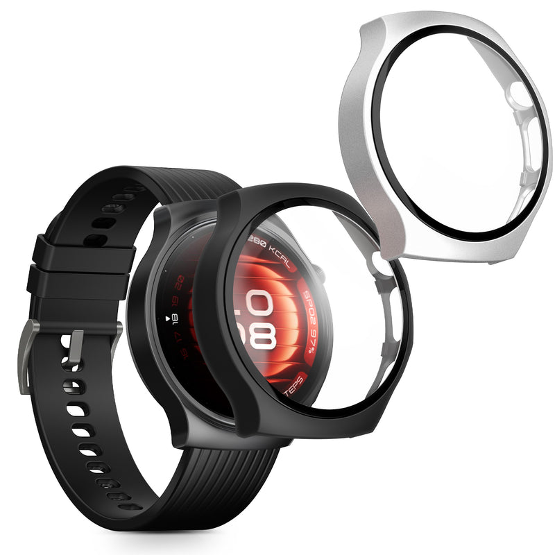 kwmobile 2x Cover kompatibel mit Huawei Watch 5 42mm Hülle - Fullbody Fitnesstracker Case Set aus Glas - Schwarz Silber Schwarz  [dsg02]