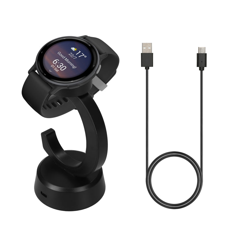 kwmobile USB Ladegerät kompatibel mit Garmin Vivoactive 6 / Vivoactive 5 / Forerunner 55 255 165 965 - USB Kabel Charger Stand - Smart Watch Ladestation - Ladekabel mit Standfunktion in Schwarz Schwarz  