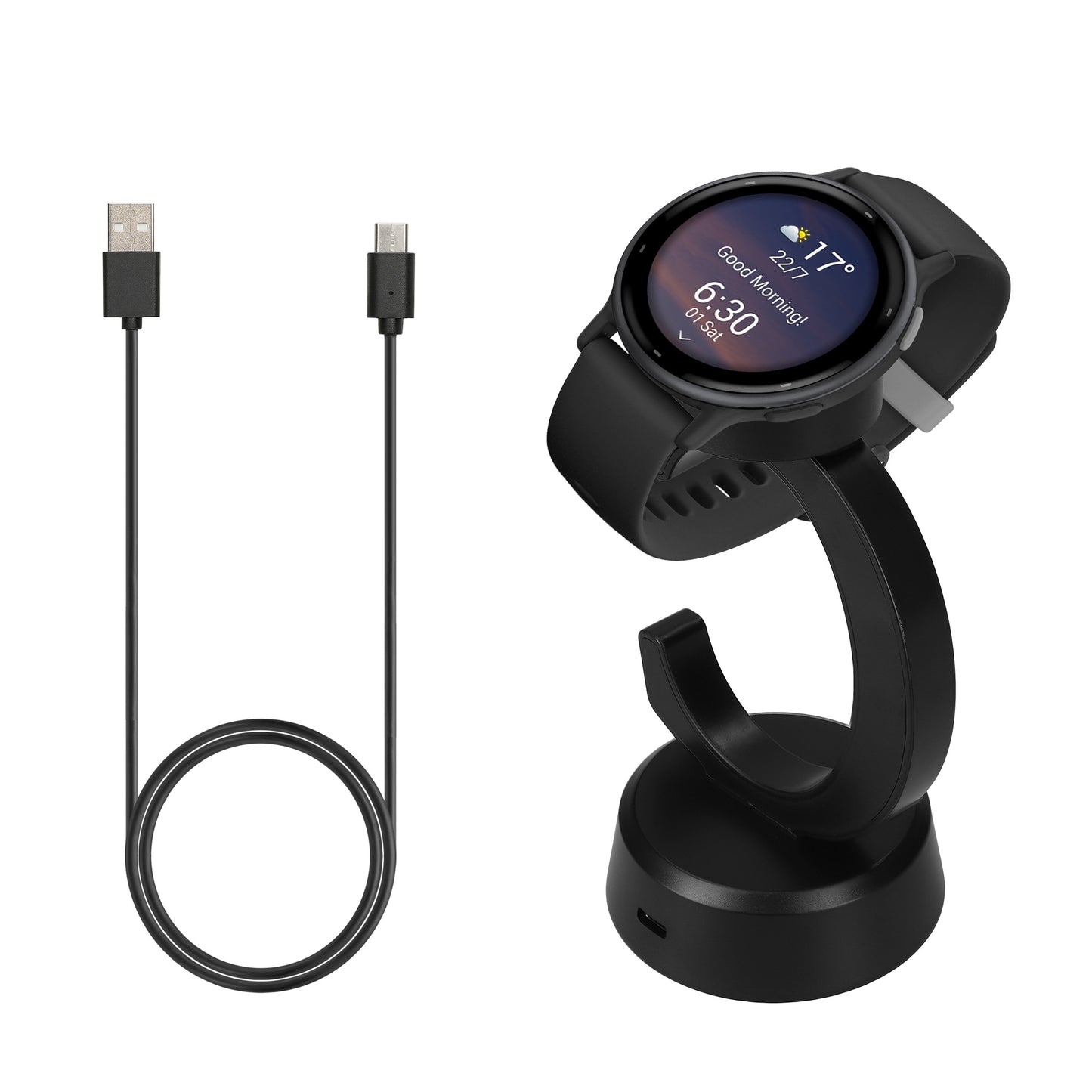 kwmobile USB Charger compatible with Garmin Vivoactive 6 / Vivoactive 5 / Forerunner 55 255 165 965 USB Cable Charger Stand Smartwatch Charging Station Charging Cable with Stand Function