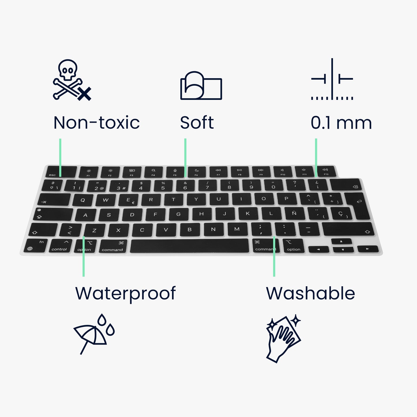 Silicone Keyboard Protector QWERTY (Spain) compatible with Apple Macbook Pro 16.2 2024 M4 A3403 / A3186