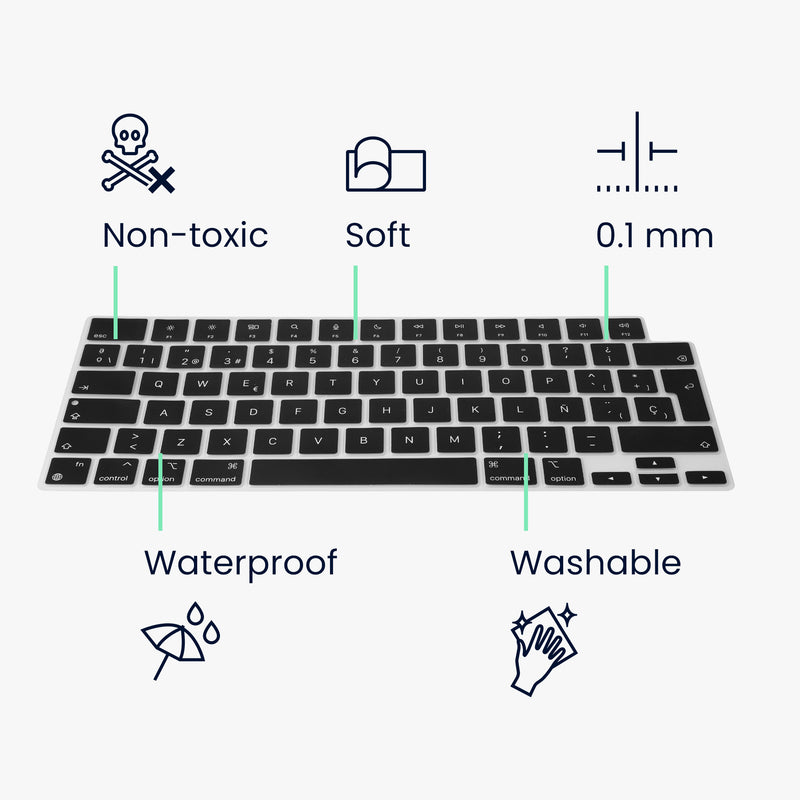 Silicone Keyboard Protector QWERTY (Spain) compatible with Apple Macbook Pro 16.2 2024 M4 A3403 / A3186