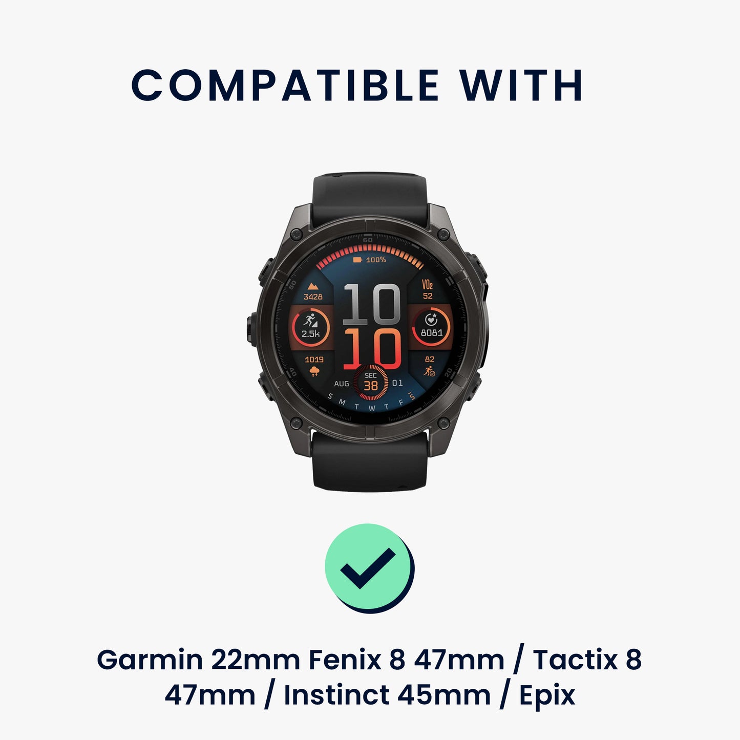 kwmobile Replacement Strap compatible with Garmin 22mm Fenix 8 47mm / Tactix 8 47mm / Instinct 45mm / Epix Strap