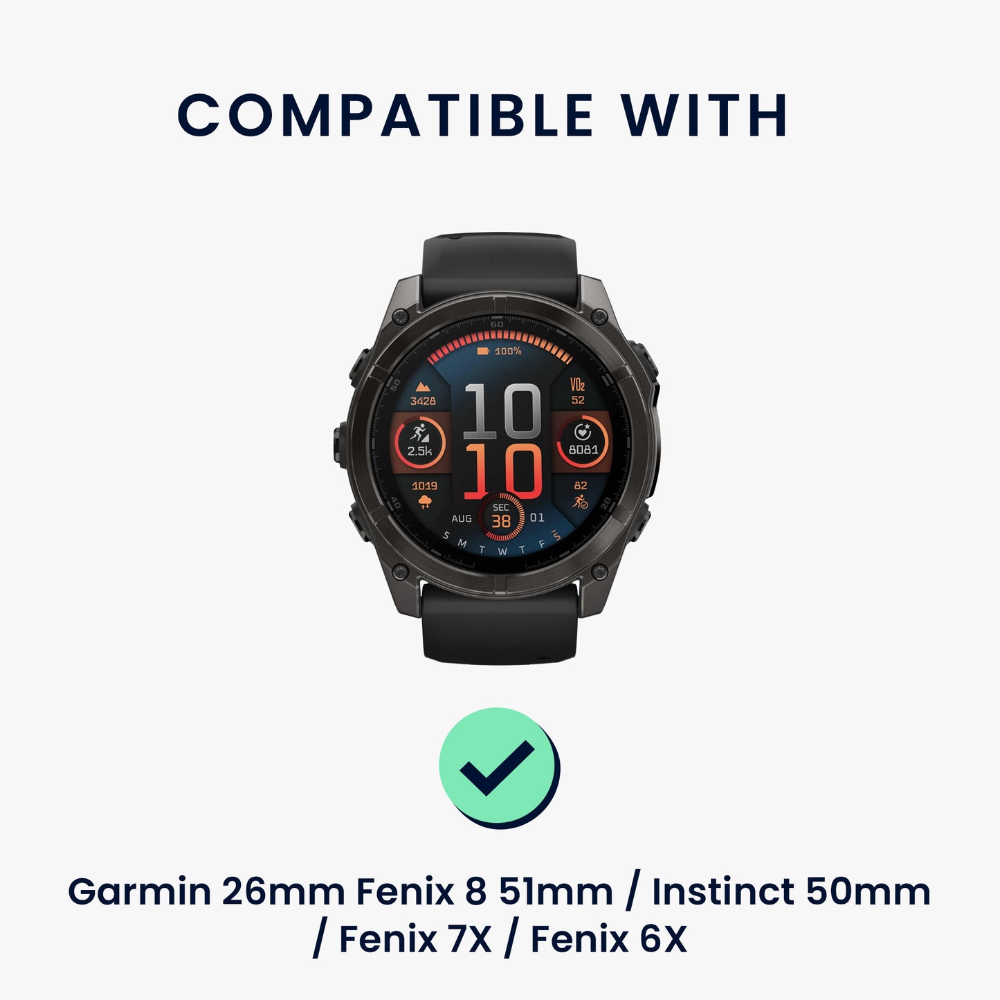kwmobile Replacement Wristband compatible with Garmin 26mm Fenix 8 51mm / Instinct 50mm / Fenix 7X / Fenix 6X Band