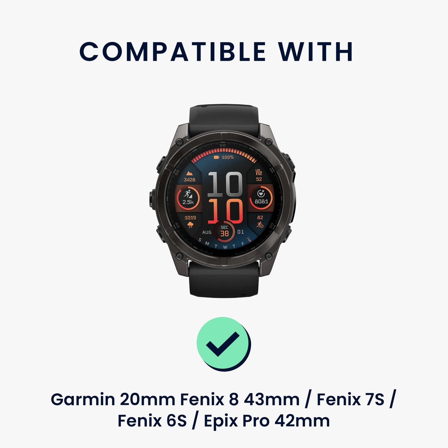 kwmobile Replacement Strap Compatible with Garmin 20mm Fenix 8 43mm / Fenix 7S / Fenix 6S / Epix Pro 42mm Strap