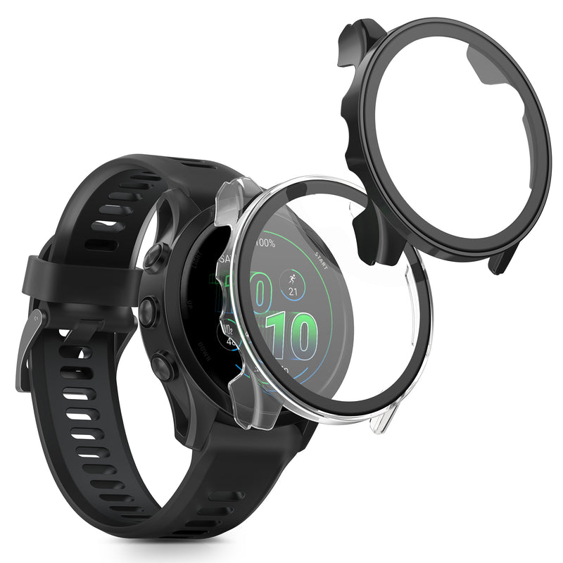 kwmobile 2x Cover kompatibel mit Garmin Forerunner 570 42mm Hülle - Fullbody Fitnesstracker Case Set aus Glas - Transparent Schwarz Transparent  [dsg01]