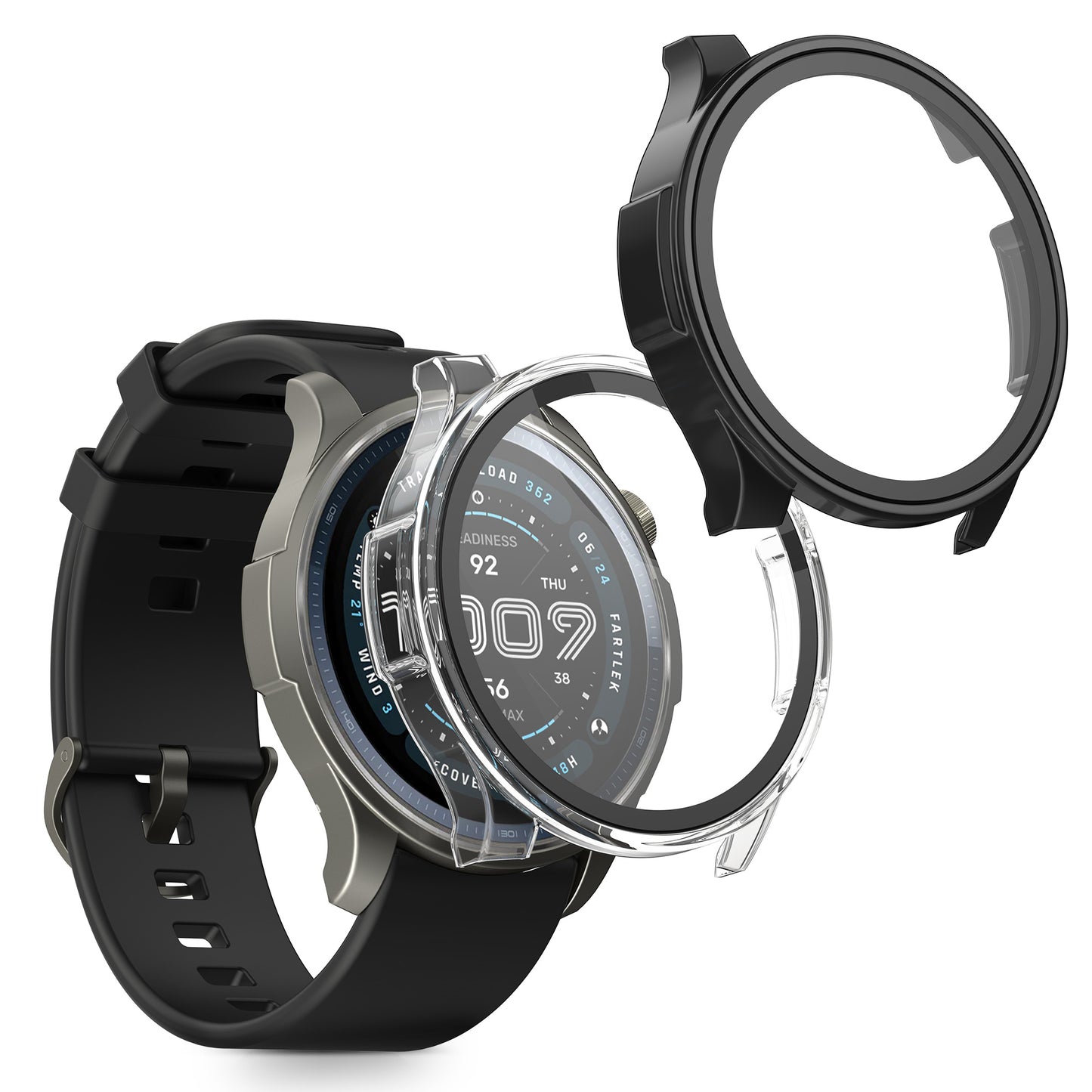 kwmobile 2x Cover kompatibel mit Amazfit Balance 2 A2429 Hülle - Fullbody Fitnesstracker Case Set aus Glas - Transparent Schwarz Transparent  [dsg01]