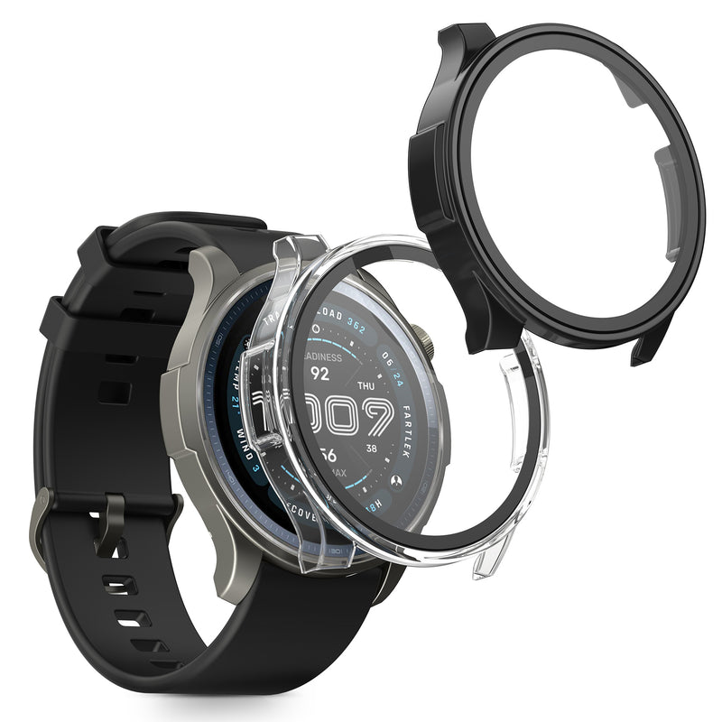 kwmobile 2x Cover kompatibel mit Amazfit Balance 2 A2429 Hülle - Fullbody Fitnesstracker Case Set aus Glas - Transparent Schwarz Transparent  [dsg01]