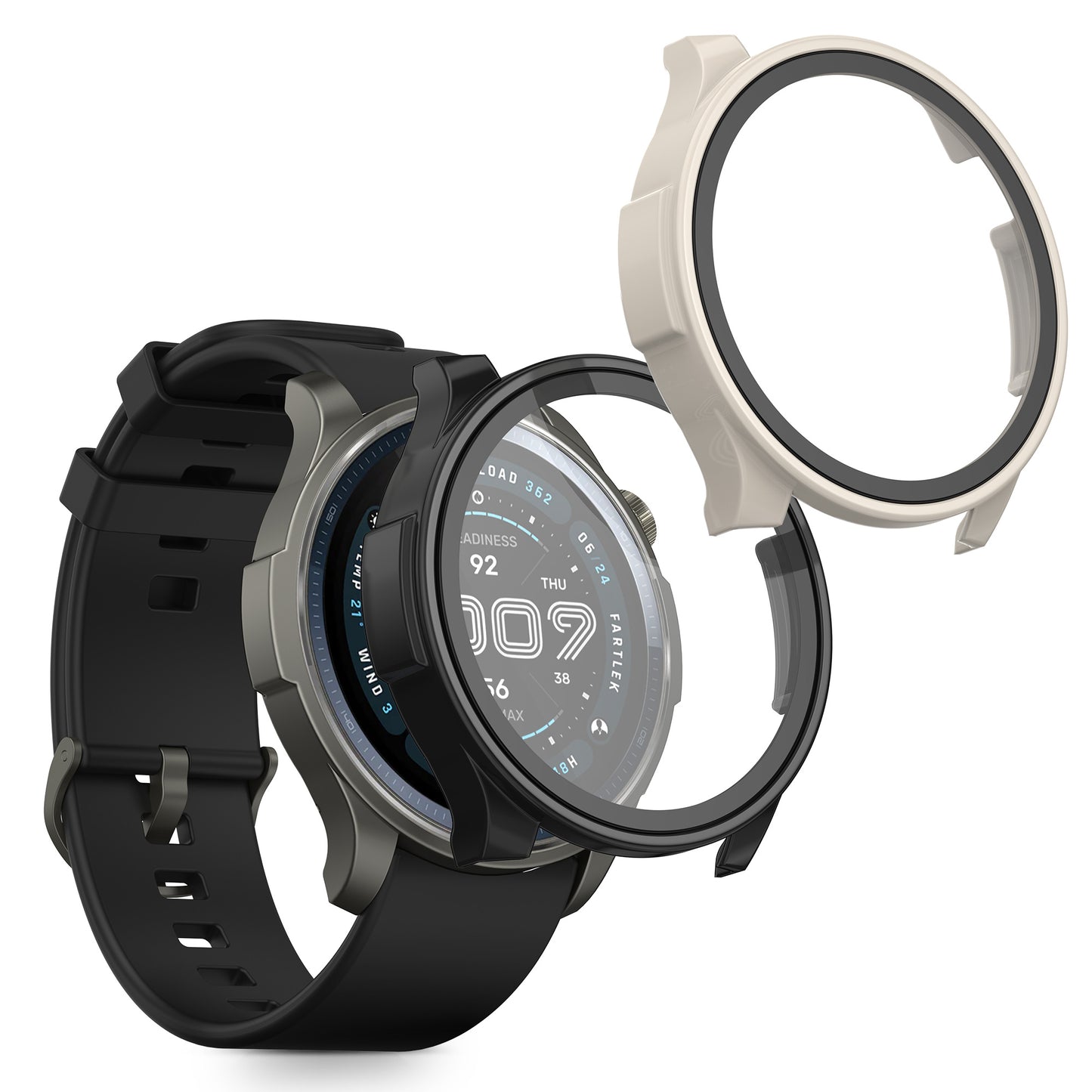 kwmobile 2x Cover kompatibel mit Amazfit Balance 2 A2429 Hülle - Fullbody Fitnesstracker Case Set aus Glas - Schwarz Weiß Schwarz  [dsg02]