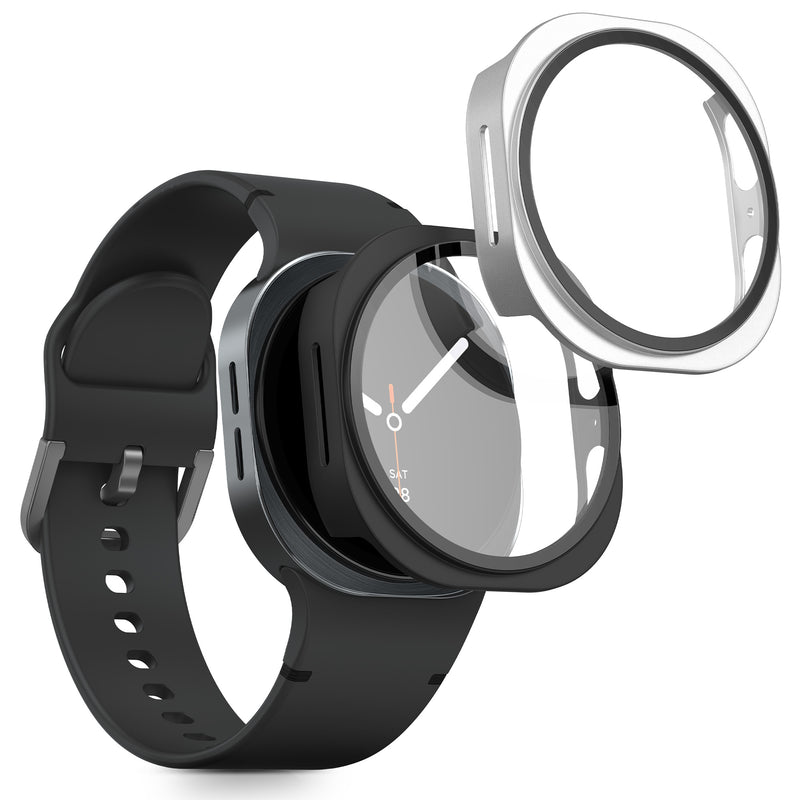 kwmobile 2x Cover kompatibel mit Samsung Galaxy Watch 8 (40mm) Hülle - Fullbody Fitnesstracker Case Set aus Glas - Schwarz Silber Schwarz  [dsg02]