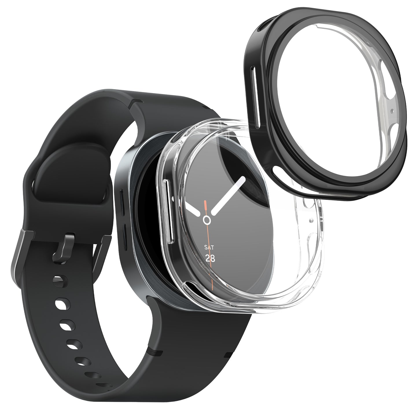 kwmobile 2x Schutzhülle kompatibel mit Samsung Galaxy Watch 8 (40mm) Hülle - Fullbody Cover Set aus Silikon - Transparent Schwarz Transparent  [dsg01]